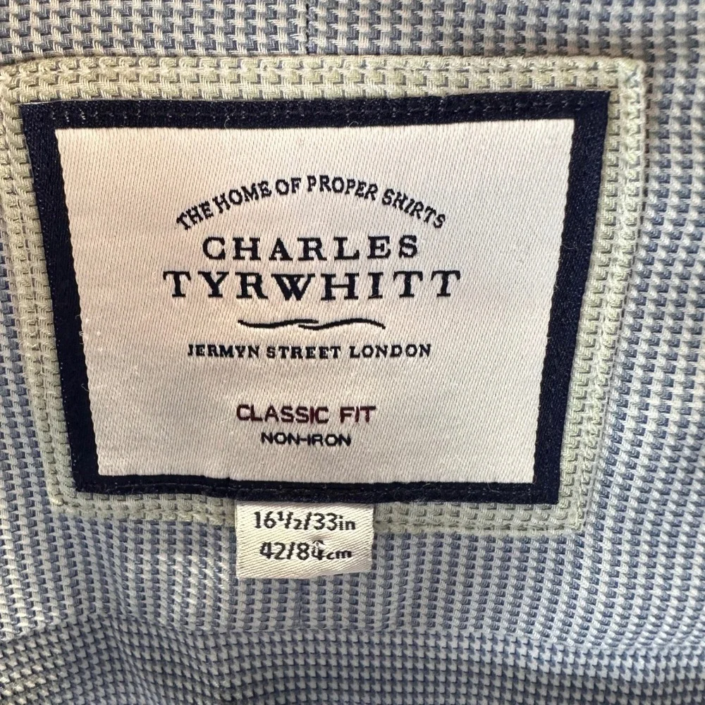Charles Tyrwhitt Non-Iron Slim Fit Dress Shirt Blue Check Men's Size 16.5 X 33‎